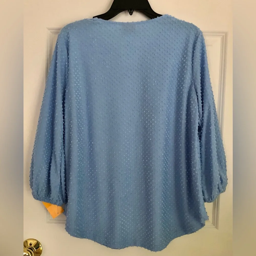Ruby Rd. Horseshoe Neck Blue Swiss Dot 3/4 Lantern Sleeve Size Medium Fresh Tak - Picture 3 of 9